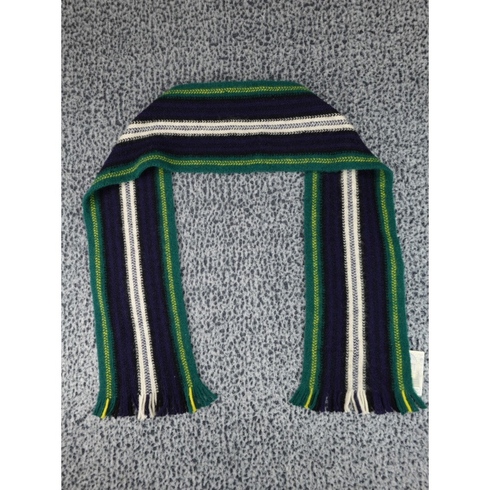 Maban of Scotland Striped Wool Scarf Unisex Green Blue Made in UK